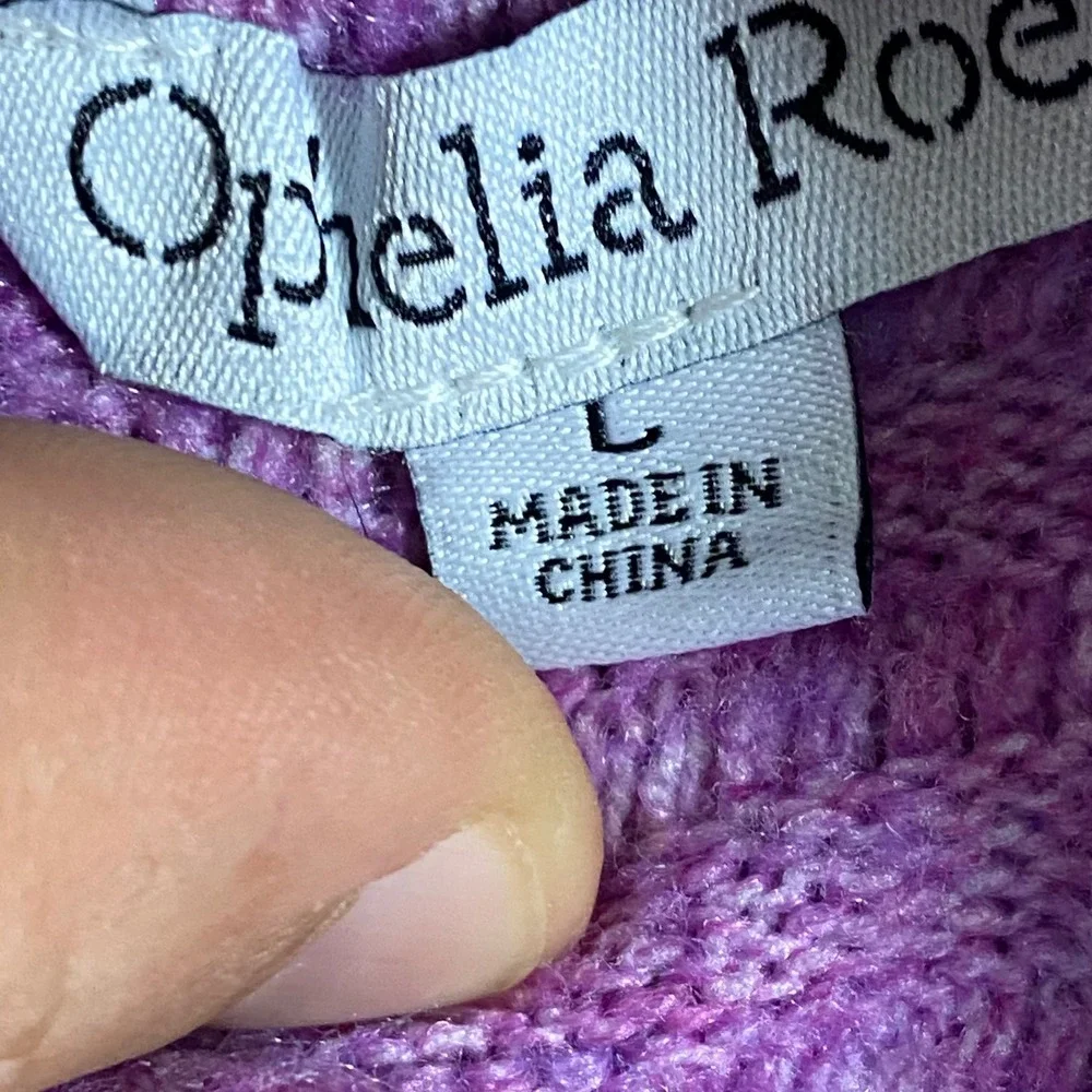 Ophelia Roe Purple Ribbed Mock Neck Drop Shoulder‎ Knit Sweater Large